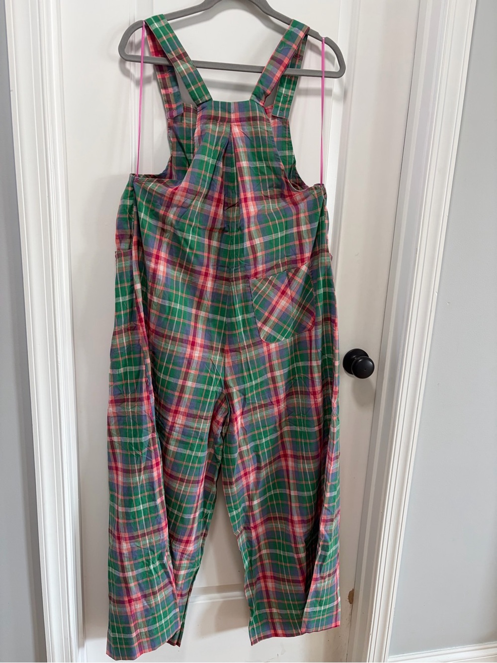 BiBi Green Plaid Wide Leg Overalls NWT size Medium Cotton Colorful Teacher - Picture 12 of 14
